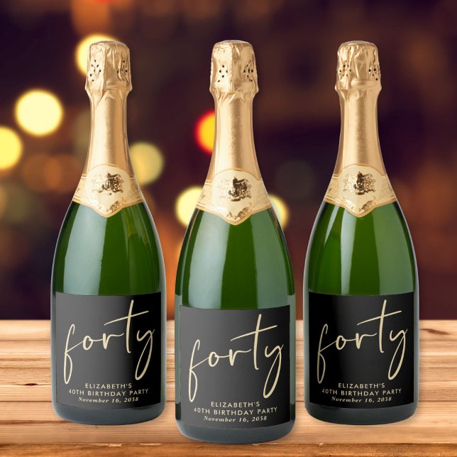 Chic Black Gold 40th Birthday Party Sparkling Wine Label (Creator Uploaded)