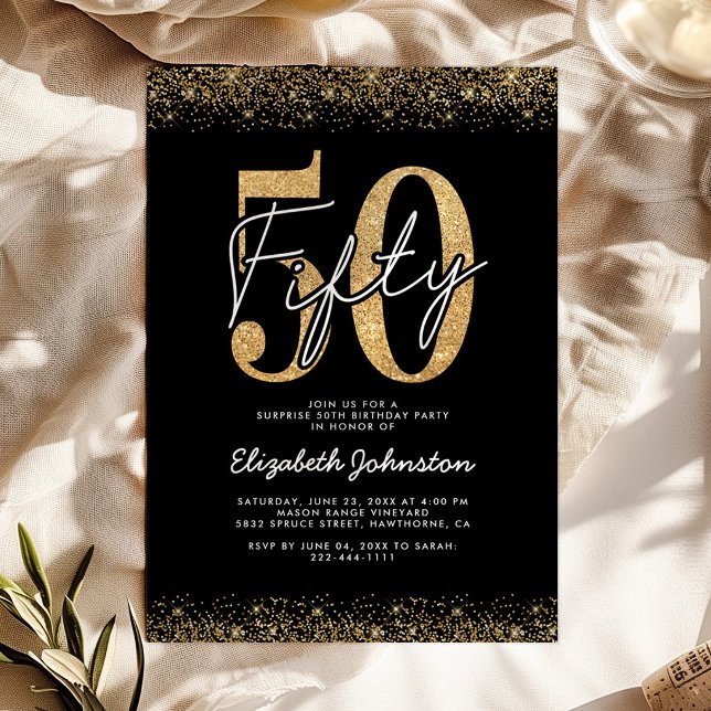 Chic Black Gold 50th Birthday Invitation (Creator Uploaded)