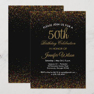 Chic Black & Gold 50th Birthday Invitation