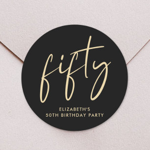 Chic Black Gold 50th Birthday Party Classic Round Sticker