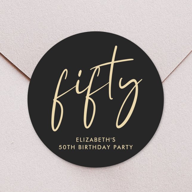 Chic Black Gold 50th Birthday Party Classic Round Sticker (Creator Uploaded)