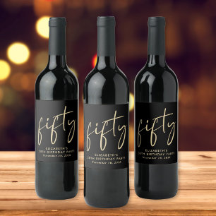 Chic Black Gold 50th Birthday Party Wine Label