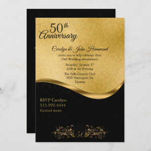 Chic Black & Gold 50th Wedding Anniversary Invitation