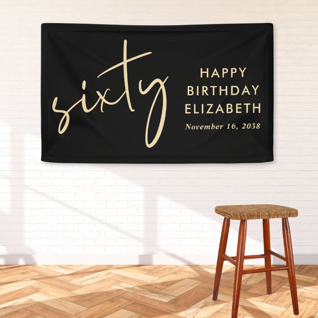 Chic Black Gold 60th Birthday Party Banner (Creator Uploaded)