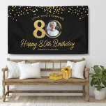 Chic Black Gold 80th Birthday Party Custom Photo Banner<br><div class="desc">Celebrate a special 80th birthday with this elegant black and faux gold glitter confetti banner, personalised with a photo and custom text in chic script calligraphy. A stylish and modern way to highlight this milestone birthday, perfect for adult parties with a trendy yet classic, elegant and festive touch. Pair it...</div>