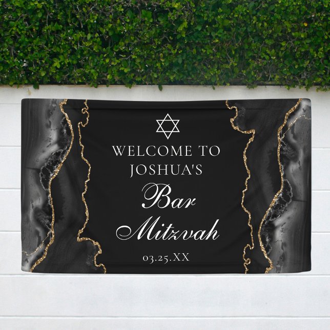 Chic Black Gold Agate Bar Mitzvah Party Banner (Creator Uploaded)