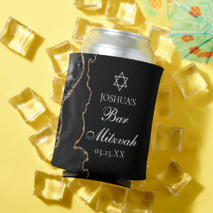 Chic Black Gold Agate Bar Mitzvah Party Can Cooler