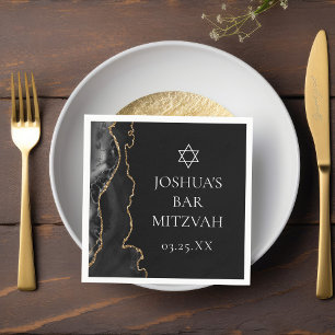 Chic Black Gold Agate Bar Mitzvah Party Napkin