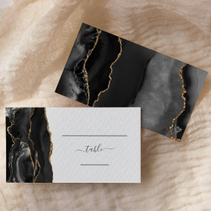 Chic Black Gold Agate Wedding Escort Place Card
