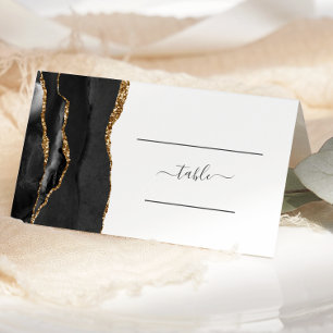 Chic Black Gold Agate Wedding Place Card