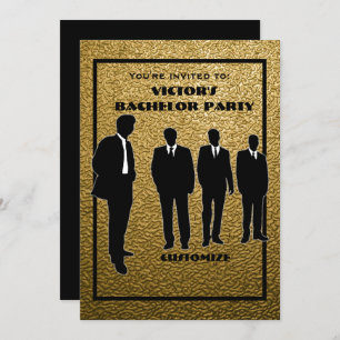 Chic Black & Gold Bachelor Party Invitation