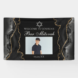 Chic Black Gold Bar Mitzvah Party Photo Banner