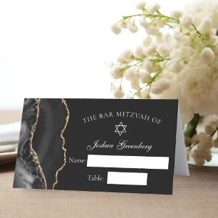 Chic Black Gold Bar Mitzvah Place Card