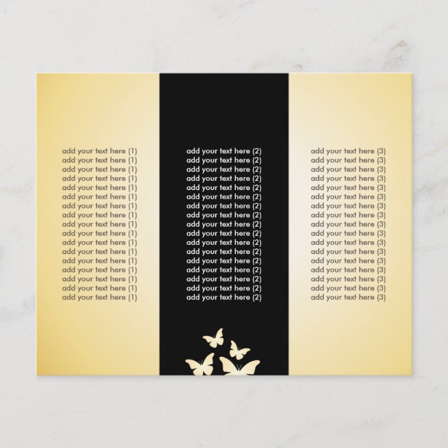 Chic Black & Gold Butterflies Tri-Fold Flyers (Front)