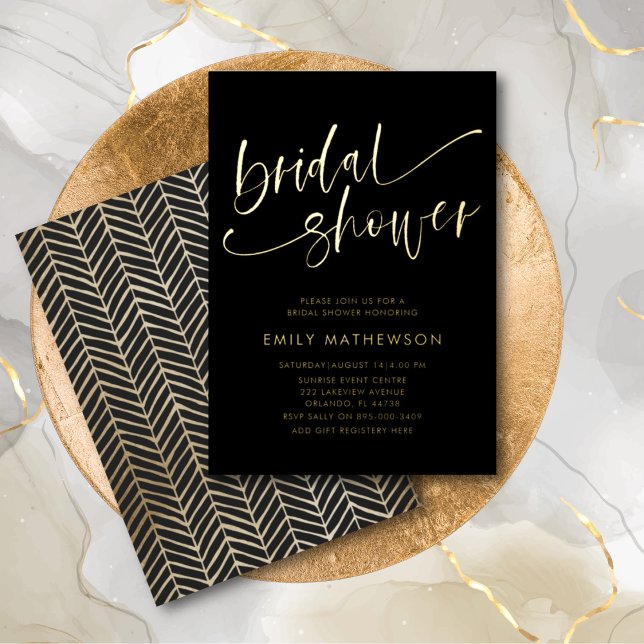 Chic Black & Gold Calligraphy Bridal Shower (Creator Uploaded)