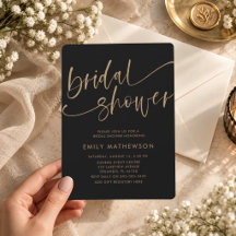 Chic Black & Gold Calligraphy Bridal Shower