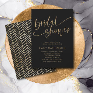 Chic Black & Gold Calligraphy Bridal Shower Invitation