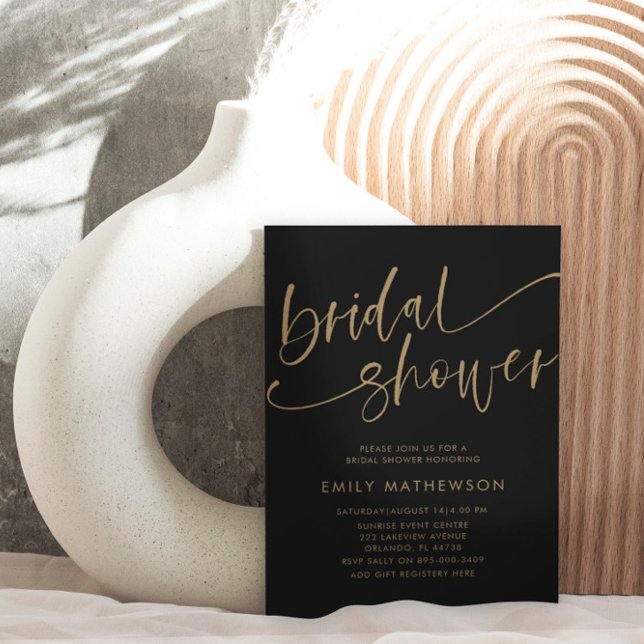Chic Black & Gold Calligraphy Bridal Shower Invitation (Creator Uploaded)