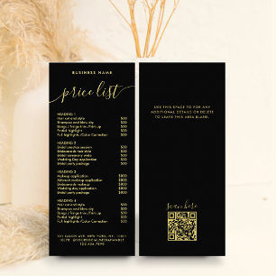 Chic Black Gold Calligraphy Services Price List Rack Card