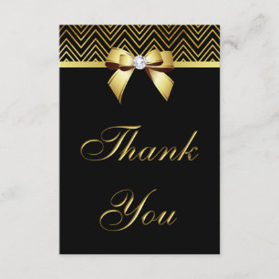 Chic Black Gold Chevrons Diamond Bow Thank You