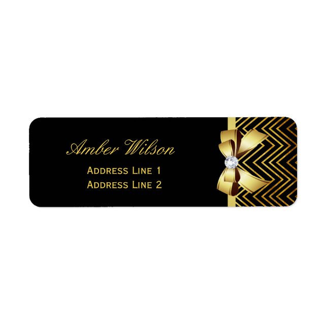 Chic Black Gold Chevrons Return Address Label (Front)