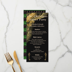 Chic Black & Gold Christmas Menu with Xmas Tree