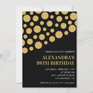 Chic Black Gold Confetti 98th birthday Invitation