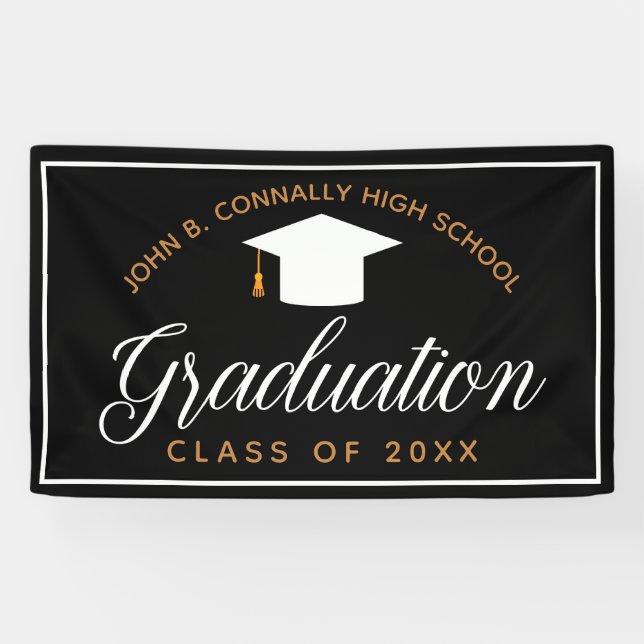 Chic Black Gold Custom High School Graduation Banner (Horizontal)