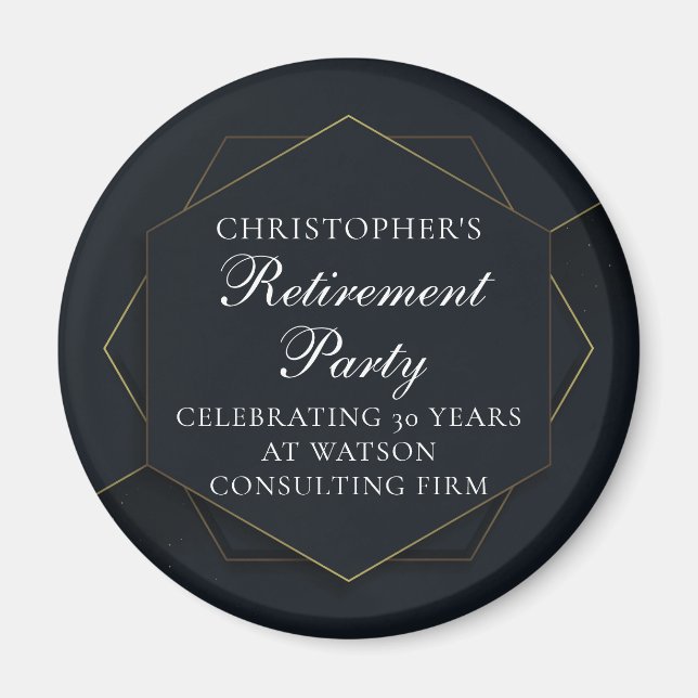 Chic Black Gold Custom Retirement Party Magnet (Front)