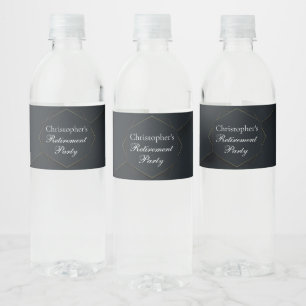 Chic Black Gold Custom Retirement Party Water Bottle Label