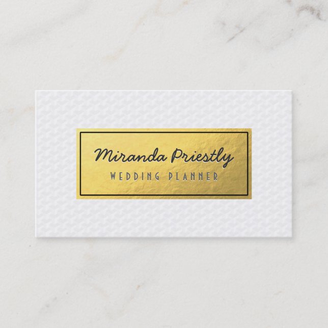 Chic Black & Gold Faux Gold Foil Geometric Pattern Business Card (Front)