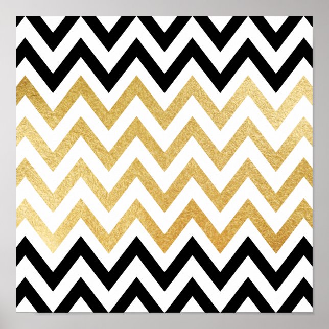 Chic black gold faux leaf chevron patterns poster (Front)