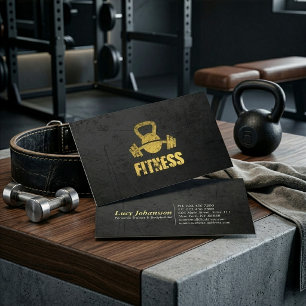Chic Black Gold Fitness Trainer Kettlebell Barbell Business Card