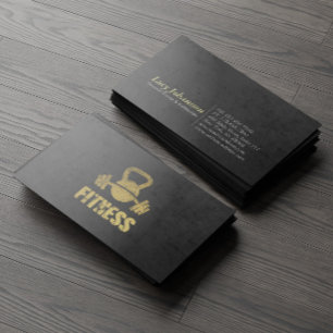 Chic Black Gold Fitness Trainer Kettlebell Barbell Business Card