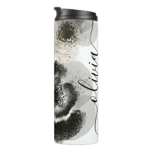 Chic Black Gold Floral Signature Monogrammed Thermal Tumbler