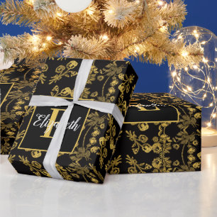 Chic black Gold Flower vintage pattern unique Wrapping Paper
