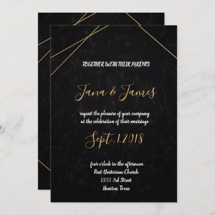 Chic Black & Gold Geometric frame Invitation