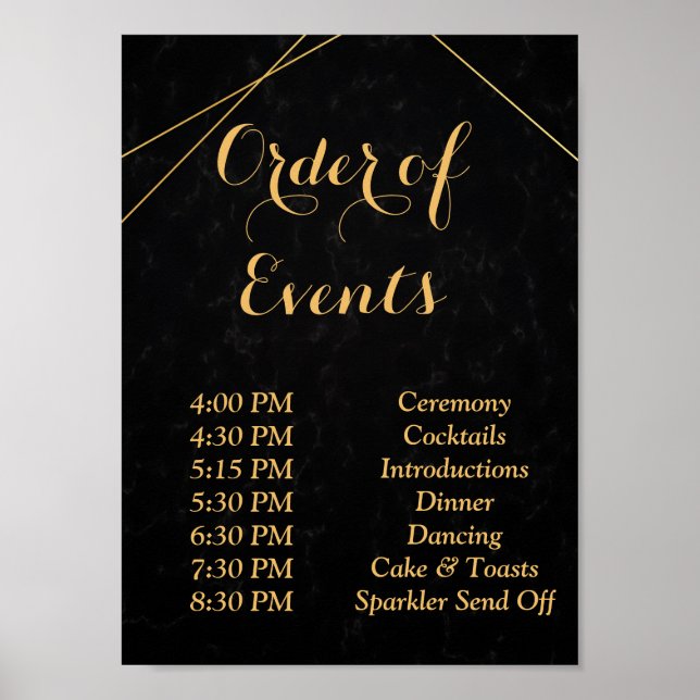 Chic Black & Gold Geometric frame Order Poster (Front)