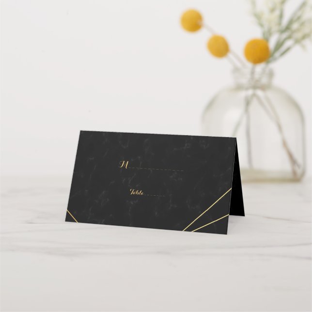 Chic Black & Gold Geometric frame Place Card (Front)
