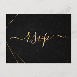 Chic Black & Gold Geometric frame rsvp Invitation Postcard