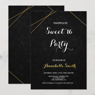 Chic Black & Gold Geometric frame sweet 16 Invitation