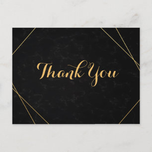 Chic Black & Gold Geometric frame Thank you Postcard