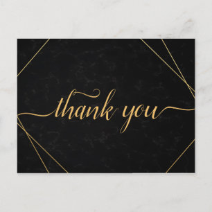 Chic Black & Gold Geometric frame Thank you Postcard