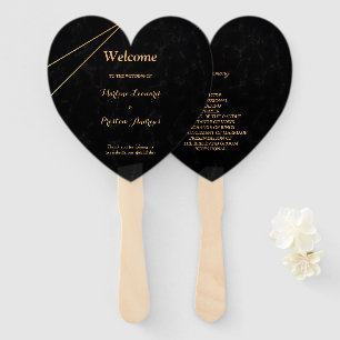 Chic Black & Gold Geometric frame Wedding Program Hand Fan