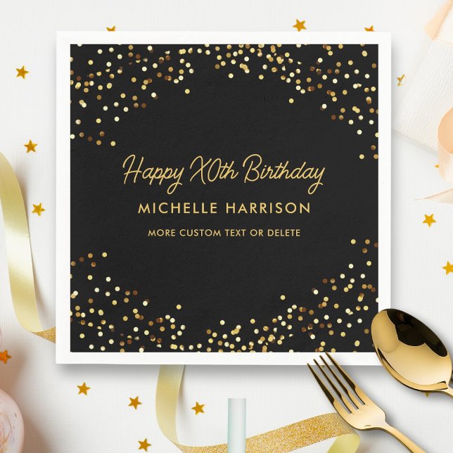 Chic Black Gold Glitter Any Age Birthday Party Napkin (Creator Uploaded)