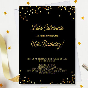 Chic Black Gold Glitter Birthday Simple Custom Invitation