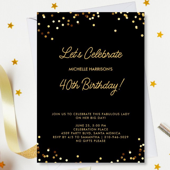 Chic Black Gold Glitter Birthday Simple Custom Invitation (Creator Uploaded)