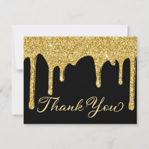 Chic Black Gold Glitter Drips Party Thank You