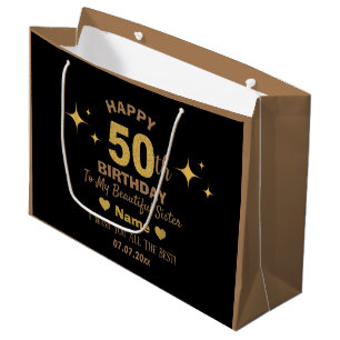 Chic Black & Gold Glitter Happy 50th Birthday  Large Gift Bag