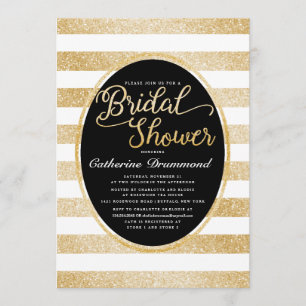 Chic Black Gold Glitter Personalised Bridal Shower Invitation